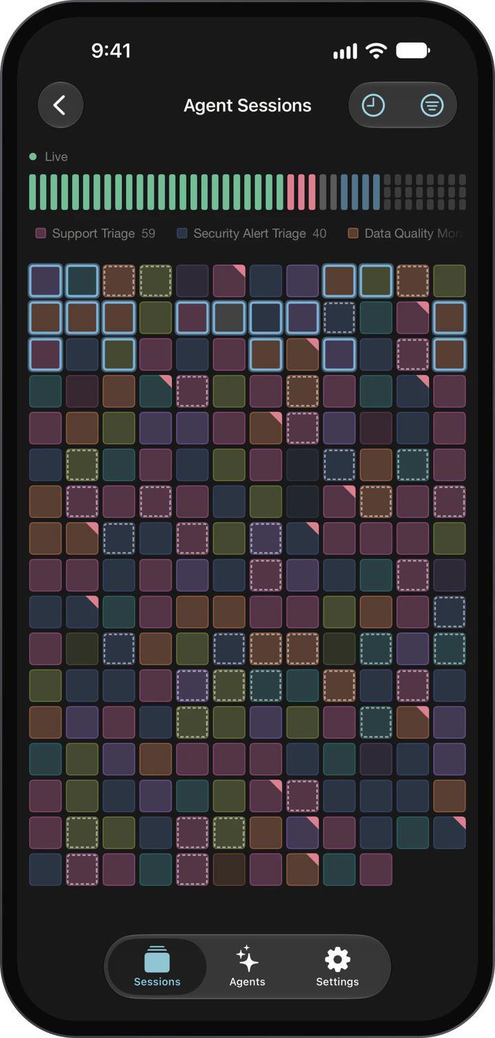 Recursion Managed Agents on iPhone: the fleet board, every session this week as one grid